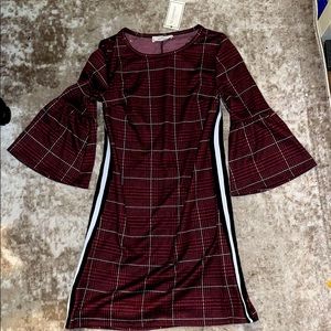Red plaid dress with bell sleeves